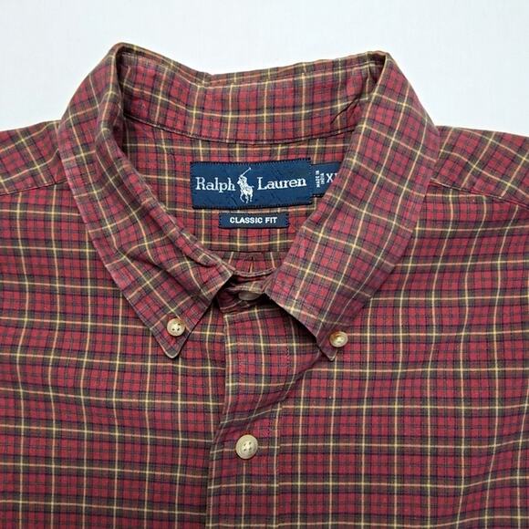 Ralph Lauren Classic Fit Plaid Shirt Red Green Checkered XL Long Sleeve - Picture 6 of 10
